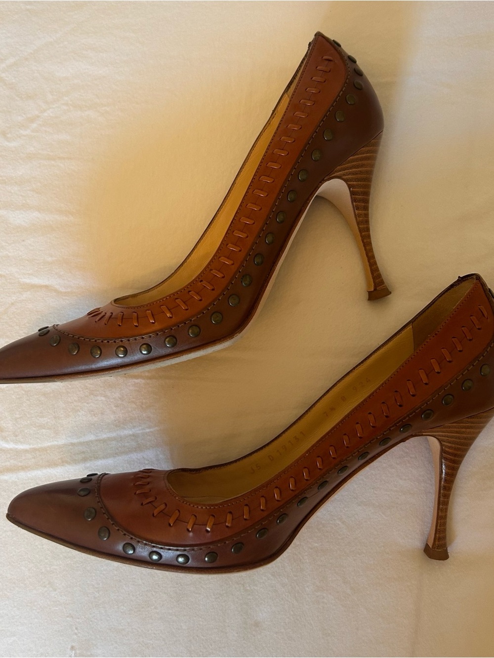 Cole Haan Tan Leather Studded Pointed Toe Pumps